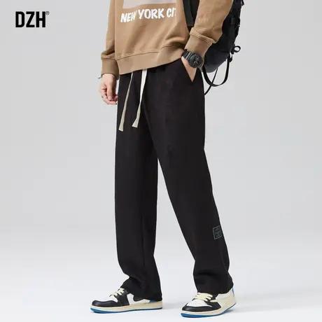 男士黑色直筒裤垂感高级感麂皮绒裤子男款休闲裤宽松运动裤男秋季商品大图