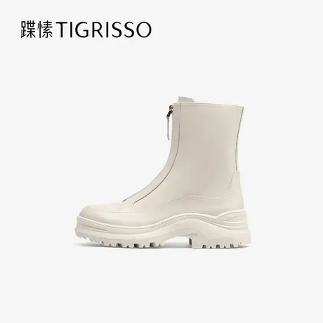 蹀愫冬金属前拉链真皮短靴厚底增高瘦瘦靴女TA54717-53图片