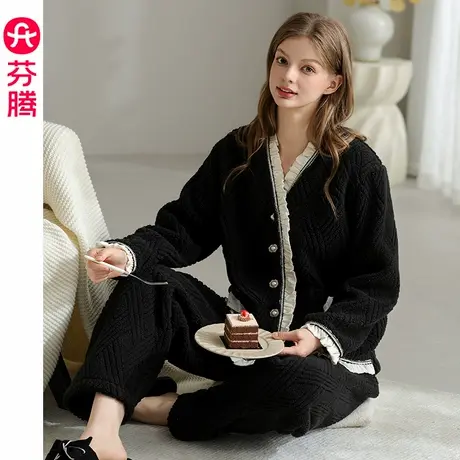 芬腾珊瑚绒睡衣女士2024年秋冬加厚保暖套装新款宽松法兰绒家居服商品大图