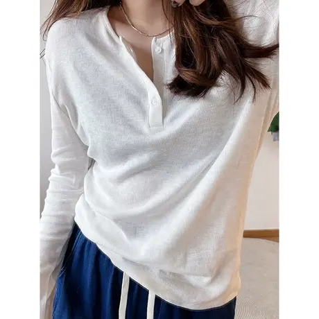 白色洋气减龄内搭打底衫女2023秋季新款宽松显瘦韩版长袖T恤上衣商品大图