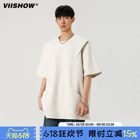 VIISHOW活页剪裁美式高街短袖T恤男夏季潮牌潮流宽松半袖男生上衣商品大图
