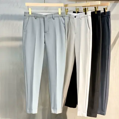 四季冰丝抗皱西裤男轻秋季弹力免烫商务休闲裤直筒垂感抗皱长裤子商品大图