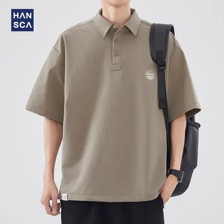 hansca速干翻领短袖衬衫男夏季新款日系简约透气户外休闲宽松上衣商品大图