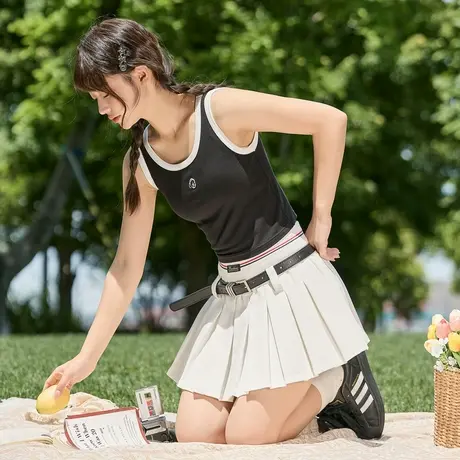 唐狮吊带背心女夏季新款白色无袖内搭撞色针织外穿韩系小上衣图片