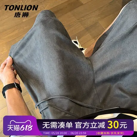 唐狮裤子男款夏季短裤复古港风大学生麂皮绒宽松运动潮牌五分裤HW商品大图