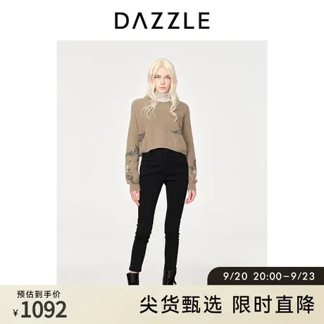 DAZZLE地素奥莱秋通勤藤蔓刺绣提花短款软糯套头毛衣内搭上衣女商品大图