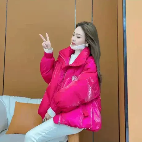 时尚水晶绒短款羽绒棉服2023网红同款亮面棉衣小个子镭射棉袄外套商品大图