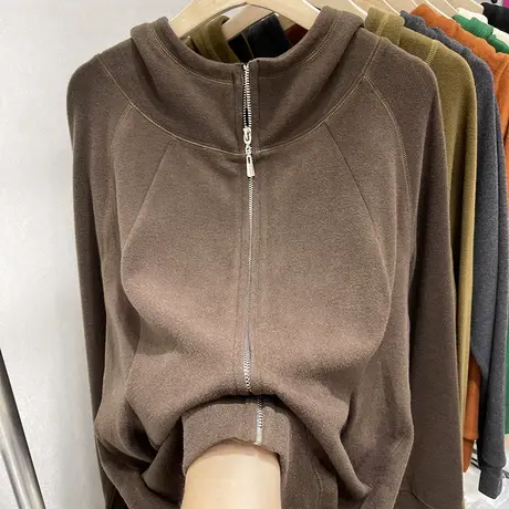 连帽拉链开衫短外套女秋季新款复古文艺显瘦德绒宽松休闲外搭卫衣商品大图