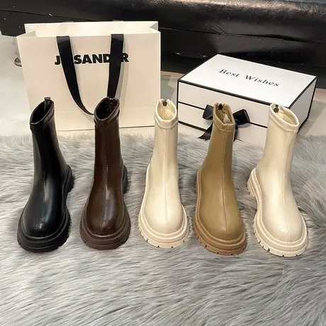 马丁靴女英伦风厚底短靴2023年新款春秋夏季单靴白色法式瘦瘦靴子图片