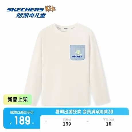 Skechers斯凯奇2025童装糖霜白长袖T恤男童休闲上衣商品大图