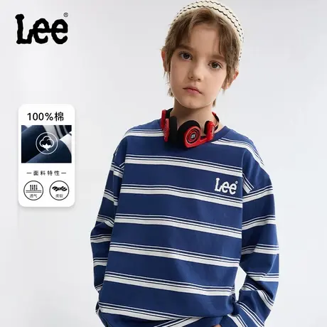 Lee童装男童长袖t恤春秋中大童条纹打底衫儿童宽松帅气纯棉体恤衫商品大图