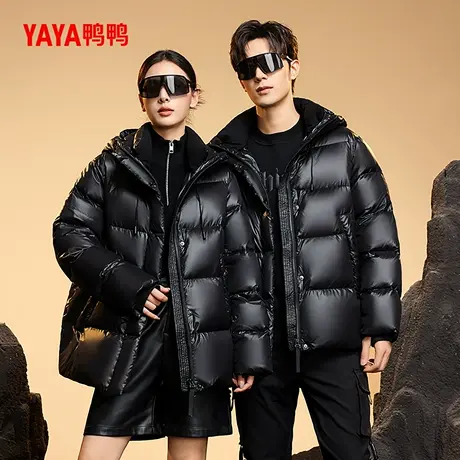 鸭鸭羽绒服男女同款2024冬季新品短款潮流韩版加厚黑金鸭绒外套s商品大图