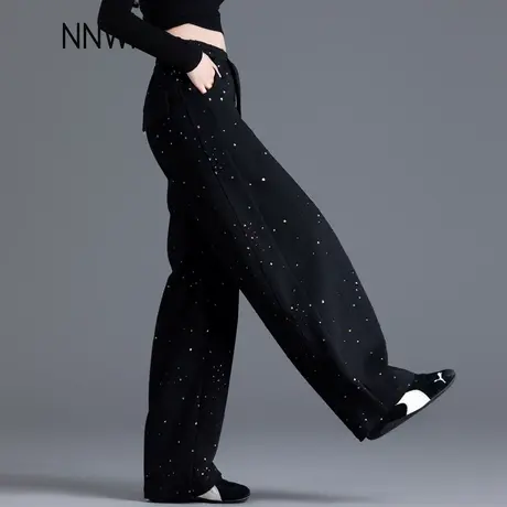满天星黑色休闲裤子女2025新款今年流行爆款镂空彩点设计感弯刀裤商品大图