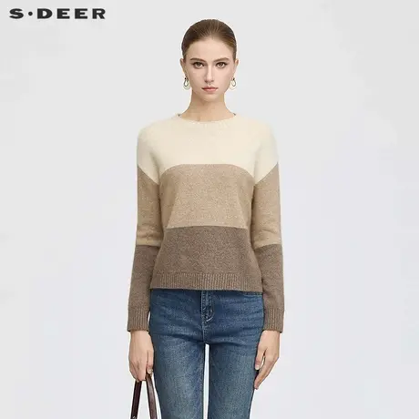 【好物体验专享】sdeer圣迪奥罗纹圆领撞色拼接宽松毛衣S25363505商品大图