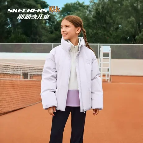 Skechers斯凯奇儿童冬季保暖羽绒服女童时尚梭织立领短款羽绒外套商品大图