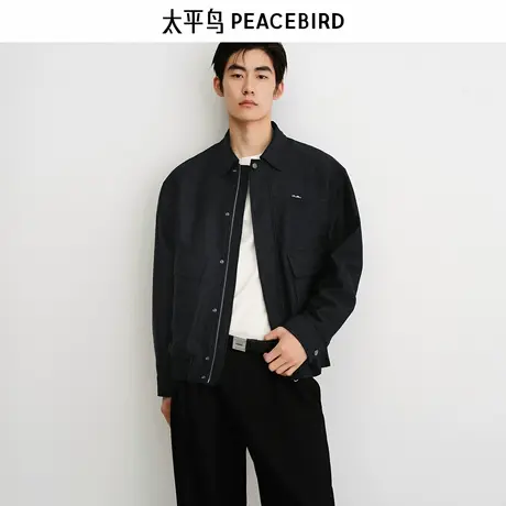 太平鸟男装夹克25秋行政夹克复古满版暗纹提花工装口袋外套M商品大图
