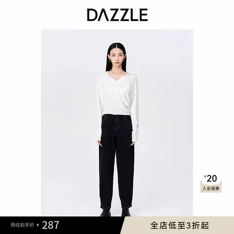 DAZZLE地素奥莱春秋通勤深蓝色简约显瘦宽松萝卜锥形牛仔商品大图