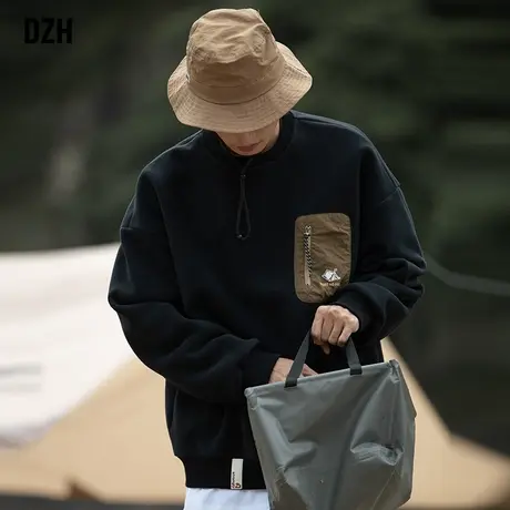 男士摇粒绒重磅卫衣男春秋款美式黑色上衣宽松男装2023新款衣服潮商品大图