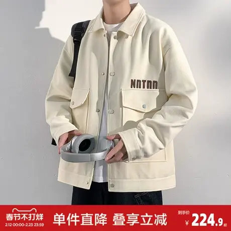 唐狮秋季衬衫领左胸印花大口袋梭织外套男春秋外套高级感百搭图片