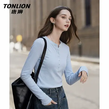 唐狮官方亨利衫长袖t恤打底衣女内搭高级感可外穿春季辣妹上衣VC图片