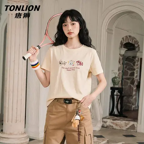 唐狮官方美式宽松短袖t恤女2026新款夏季个性印花半袖大码上衣VC图片