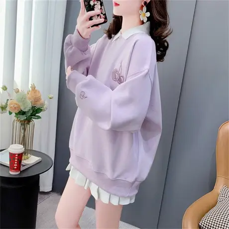 设计感刺绣Polo领卫衣女春季2023新款宽松洋气减龄小清新长袖上衣商品大图