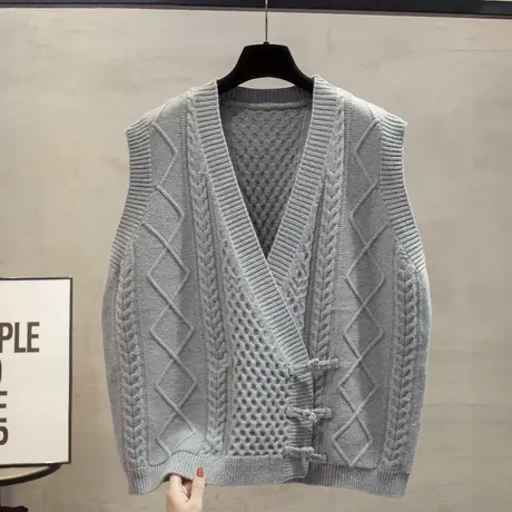 v领针织开衫马甲背心女2023秋装新款宽松外穿马夹麻花毛衣坎肩潮商品大图