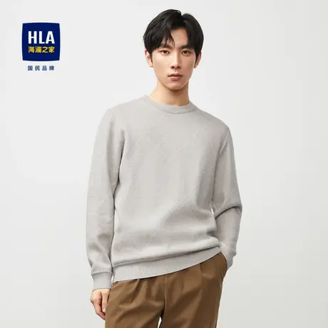 HLA/海澜之家加绒加厚针织衫23秋冬新款包芯纱提花圆领保暖毛衣男商品大图