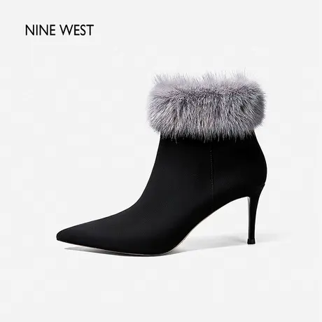Nine West/玖熙短靴女秋冬新款羊反绒貂毛优雅细高跟鞋靴子时装靴图片