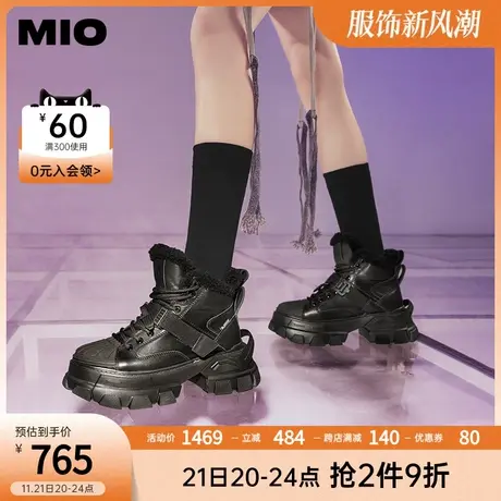 MIO米奥冬季短靴圆头松糕跟高帮鞋纯色户外运动风厚底休闲靴女商品大图
