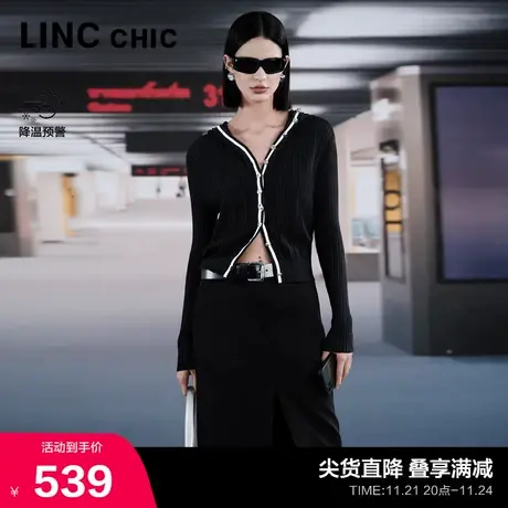 【绵羊毛】LINC金羽杰针织衫羊毛毛衣女针织开衫外套女上衣CR398Y图片