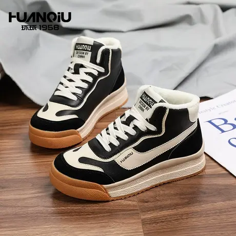 环球高帮板鞋加绒阿甘鞋冬季百搭拼色潮流爆款时尚运动休闲女鞋子商品大图