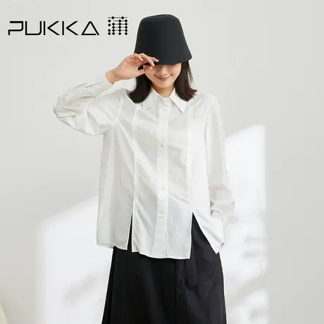 蒲PUKKA 原创设计2023春夏真丝混纺气质显瘦休闲翻领长袖衬衫商品大图