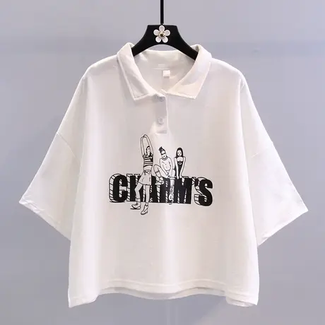 网红polo领短袖t恤女夏季2023新款韩版宽松百搭减龄休闲短款上衣图片