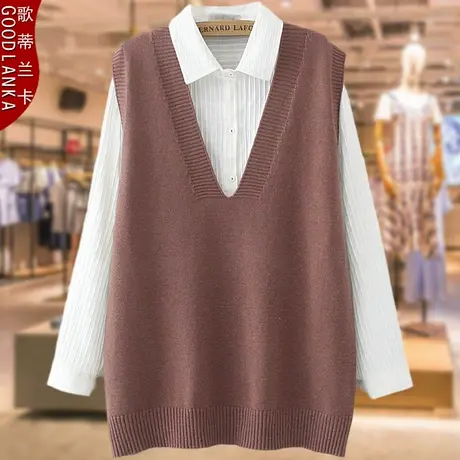 加肥加大码背心毛衣女200斤中年妈妈秋装宽松百搭V领纯色针织马甲商品大图