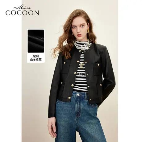 MISSCOCOON静奢风美式复古机车皮衣外套2023秋季新款真皮夹克冬装图片