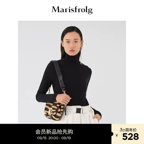 【商场同款】玛丝菲尔2023年秋季新款黑色高领弹力修身针织打底衫商品大图