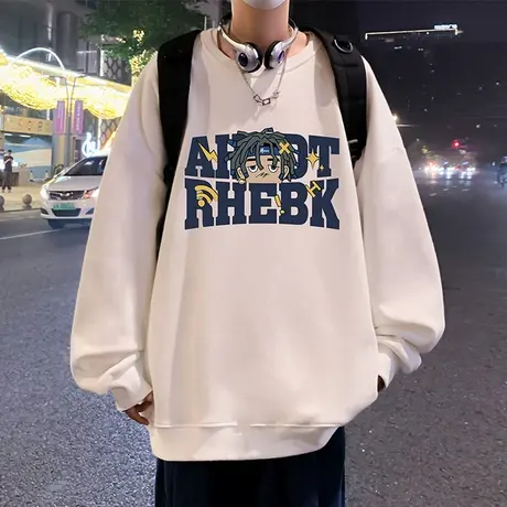 国潮套头宽松圆领卫衣男春秋季2024新款潮牌外套长袖打底衫上衣服商品大图