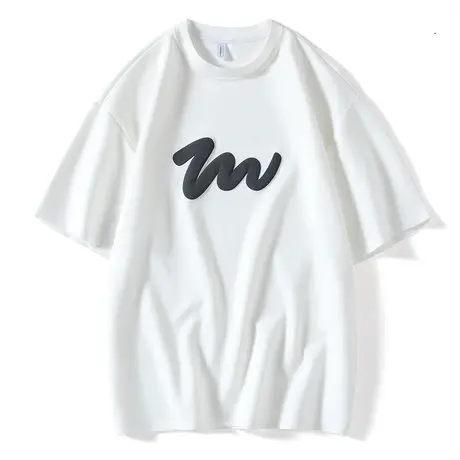 短袖t恤男士夏季五分袖男装2023新款重磅麂皮绒潮ins宽松半袖男生商品大图