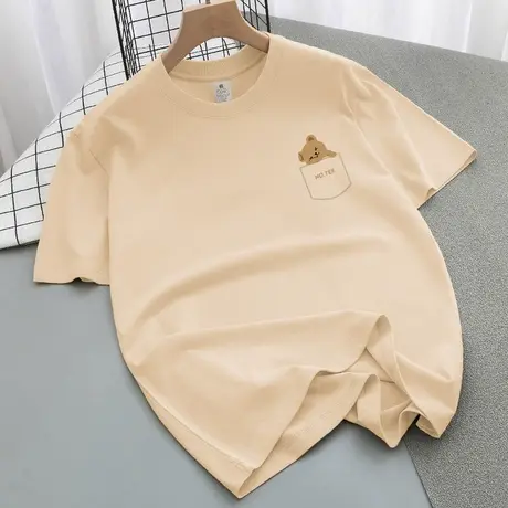 美式重磅纯棉短袖t恤男夏季宽松全棉半袖圆领上衣服潮牌小熊体恤商品大图