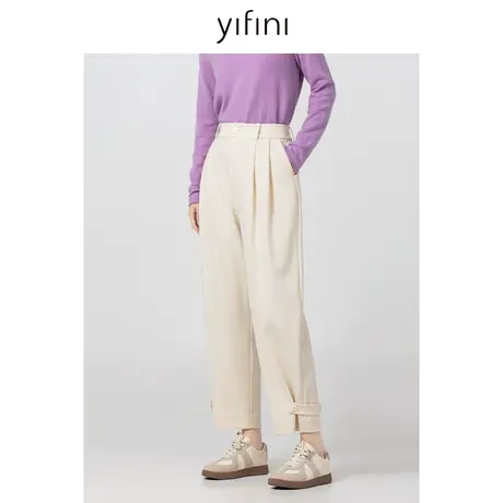 Yifini/易菲高腰显瘦茧型气质休闲裤女春秋新款直筒九分裤商品大图