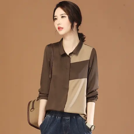 韩潮袭人高级感撞色拼接长袖衬衫2024春新款休闲设计感小众衬衣女图片
