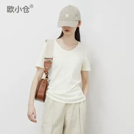 欧小仓 U领针织舒适柔软亲肤醋酸T恤 刚需多色入短袖水滴领正肩T图片