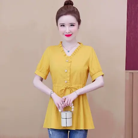 新款2023年短袖女士衬衫女夏季薄款别致上衣设计感小众中长款大码图片