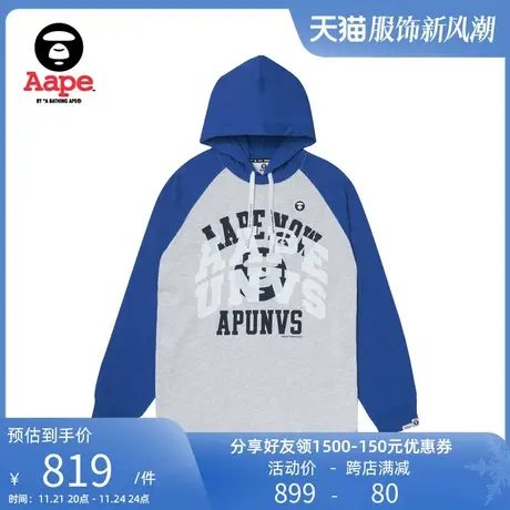 Aape旗舰店男装春夏猿人徽章字母印花插肩美式连帽长袖T恤1404XXL商品大图