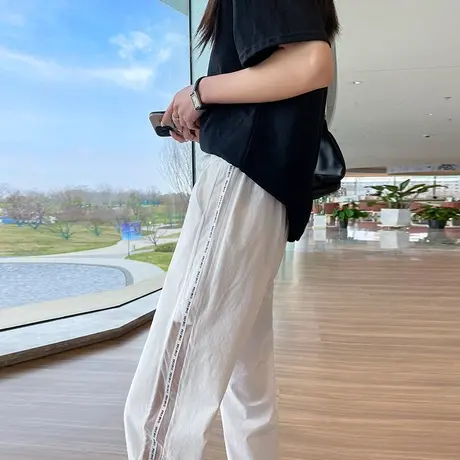 冰丝速干运动裤女夏季薄款卫裤网纱八分哈伦宽松束脚九分休闲裤子图片