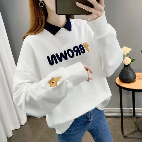 polo领卫衣女2023春秋小个子宽松韩版美式复古上衣慵懒风薄款外套商品大图