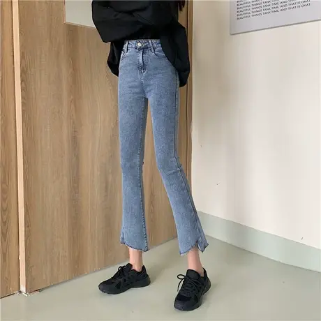 网红老爹裤夏季2023新款韩版chic高腰显瘦直筒泫雅牛仔裤女喇叭裤商品大图