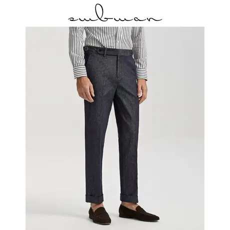 秋季新款巴黎调节扣那不勒斯意式牛仔裤商务休闲深蓝色潮流男西裤商品大图