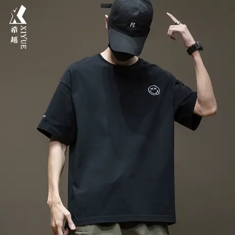 胖子短袖t恤男夏季ins宽松大码男装男士纯棉痞帅青少年内搭打底衫商品大图